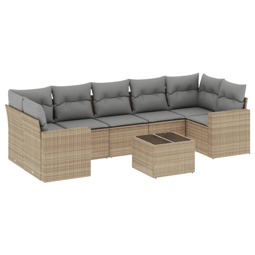 Set Divano da Giardino 8 pz con Cuscini Beige in Polyrattan