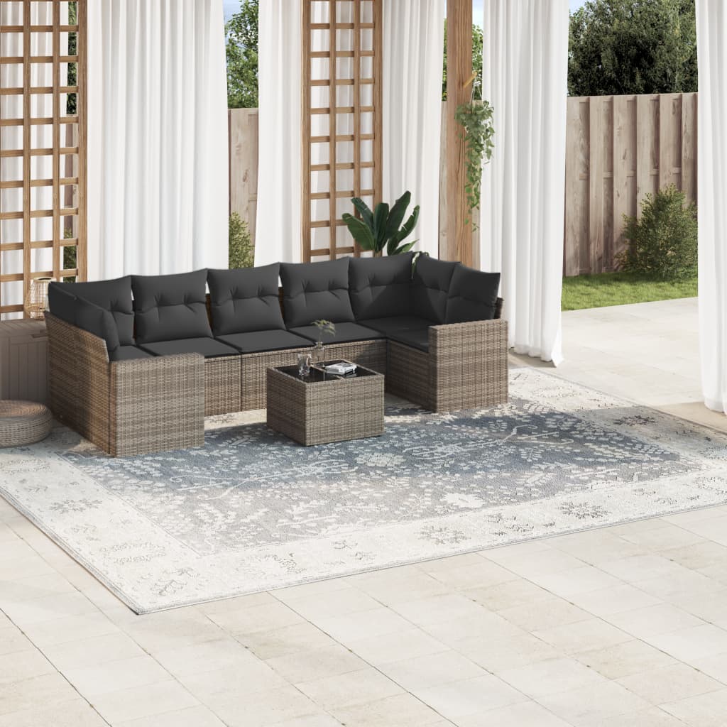 Set Divano da Giardino 8 pz con Cuscini Grigio in Polyrattan