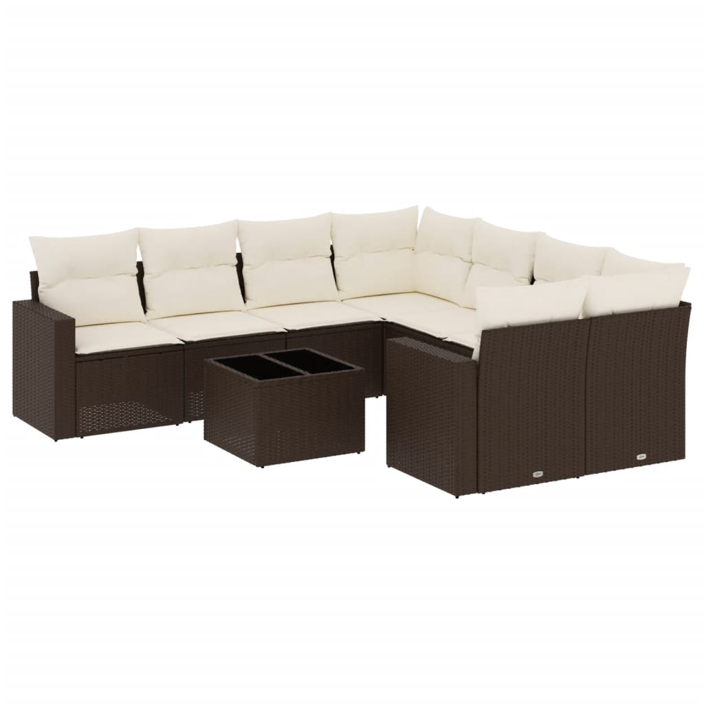 Set Divani da Giardino 9pz con Cuscini Marrone in Polyrattan