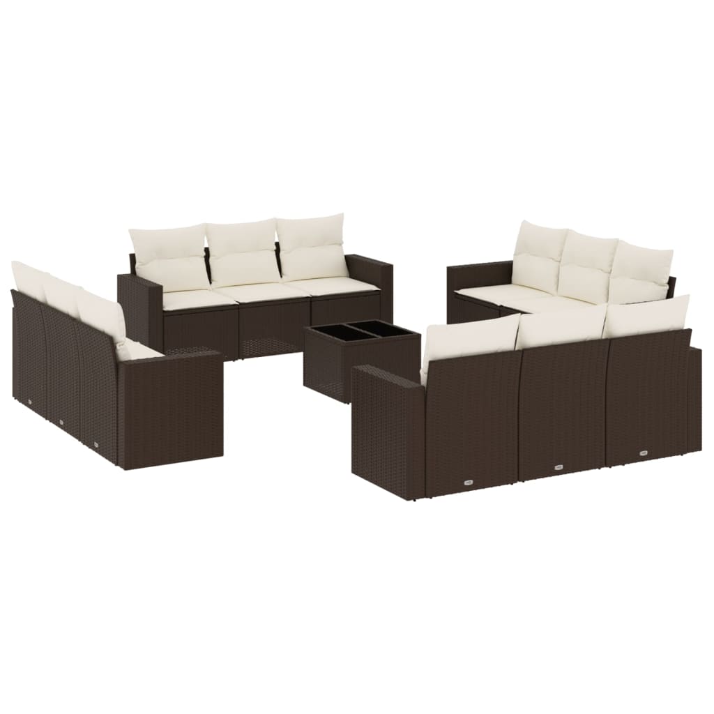 Set Divani da Giardino 13 pz con Cuscini Marrone in Polyrattan