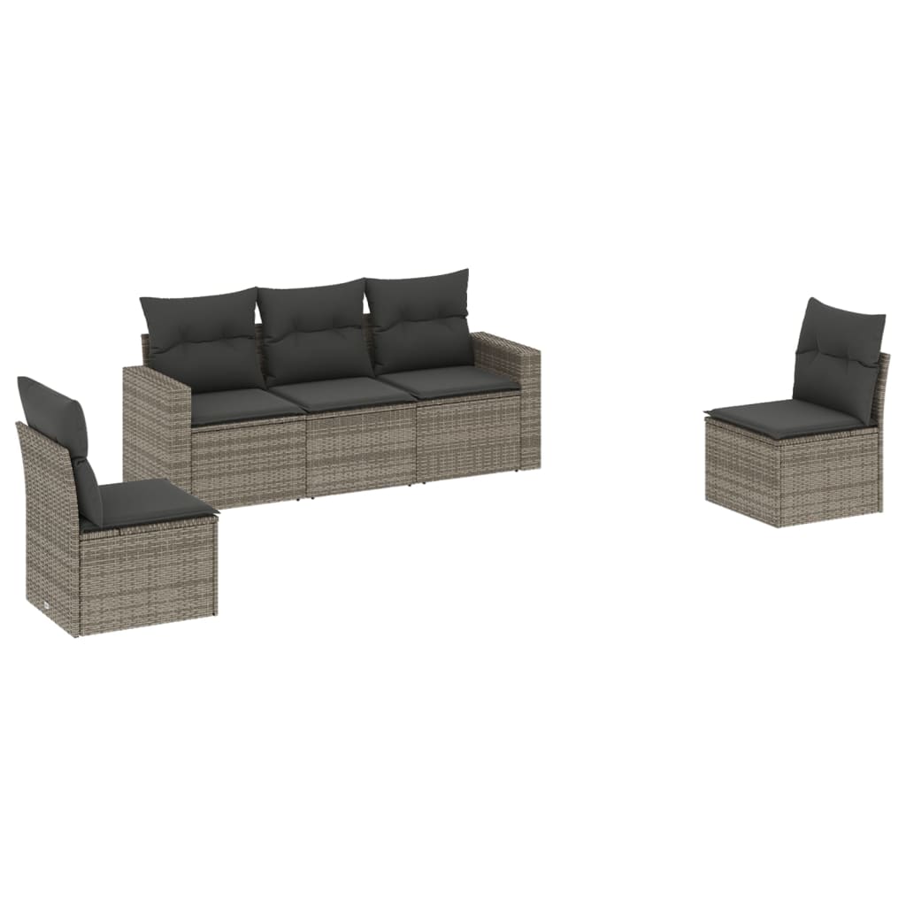 Set Divano da Giardino 5 pz con Cuscini Grigio in Polyrattan