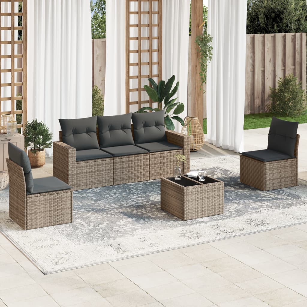 Set Divano da Giardino 6 pz con Cuscini Grigio in Polyrattan