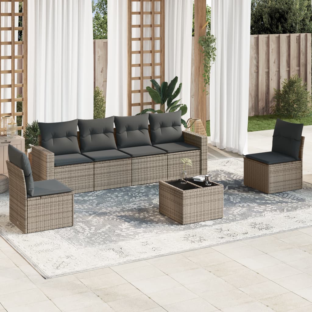 Set Divani da Giardino 7 pz con Cuscini Grigio in Polyrattan