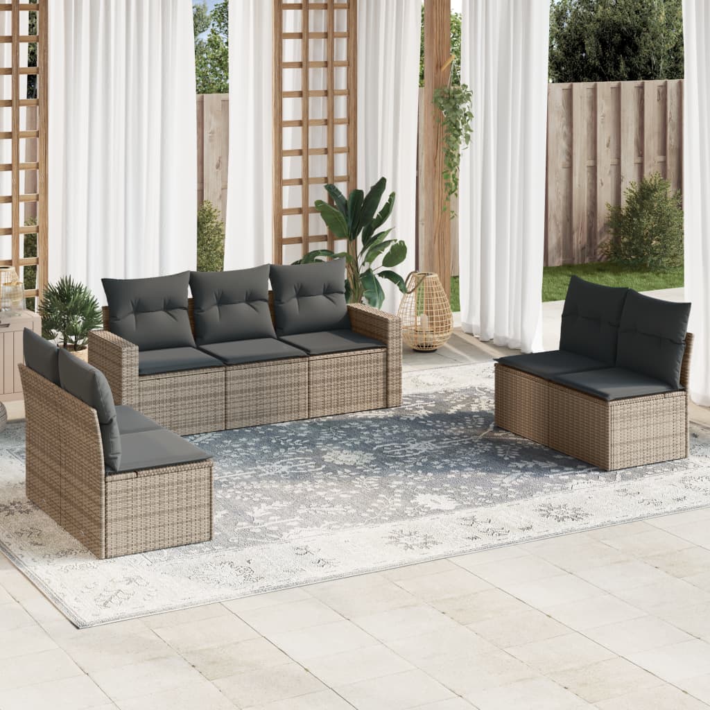 Set Divani da Giardino 7 pz con Cuscini Grigio in Polyrattan