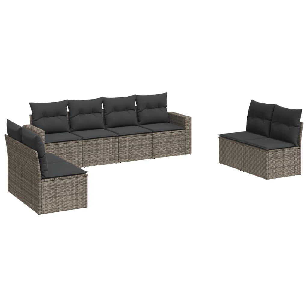 Set Divano da Giardino 8 pz con Cuscini Grigio in Polyrattan