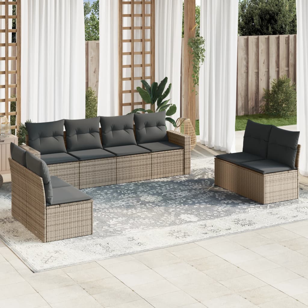 Set Divano da Giardino 8 pz con Cuscini Grigio in Polyrattan