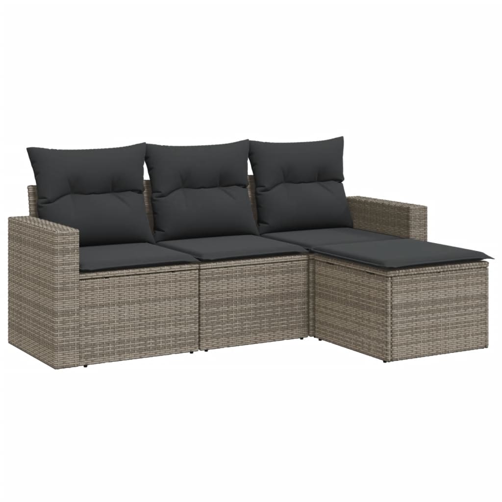 Set Divani da Giardino 4 pz con Cuscini in Polyrattan Grigio