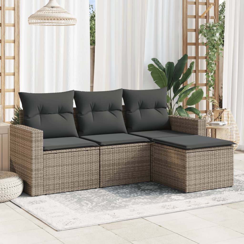 Set Divani da Giardino 4 pz con Cuscini in Polyrattan Grigio