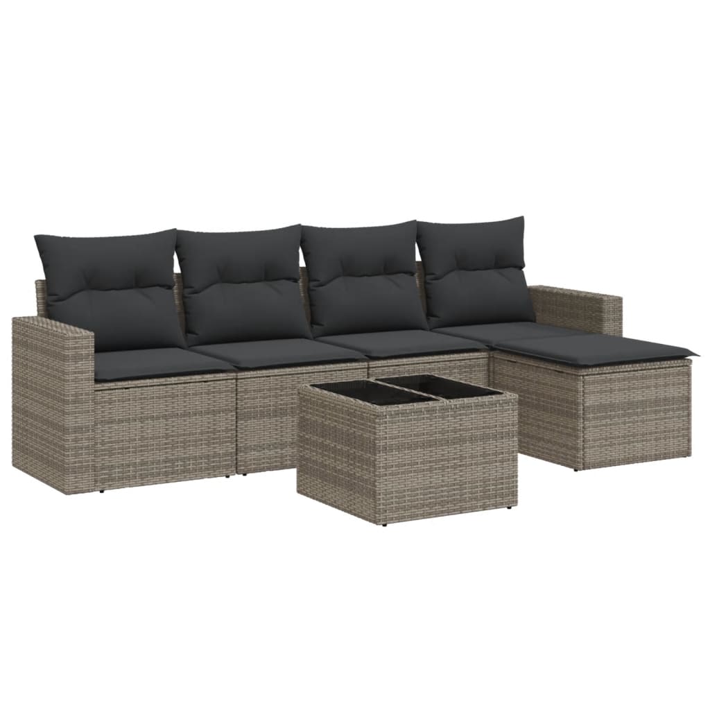 Set Divano da Giardino 6 pz con Cuscini Grigio in Polyrattan