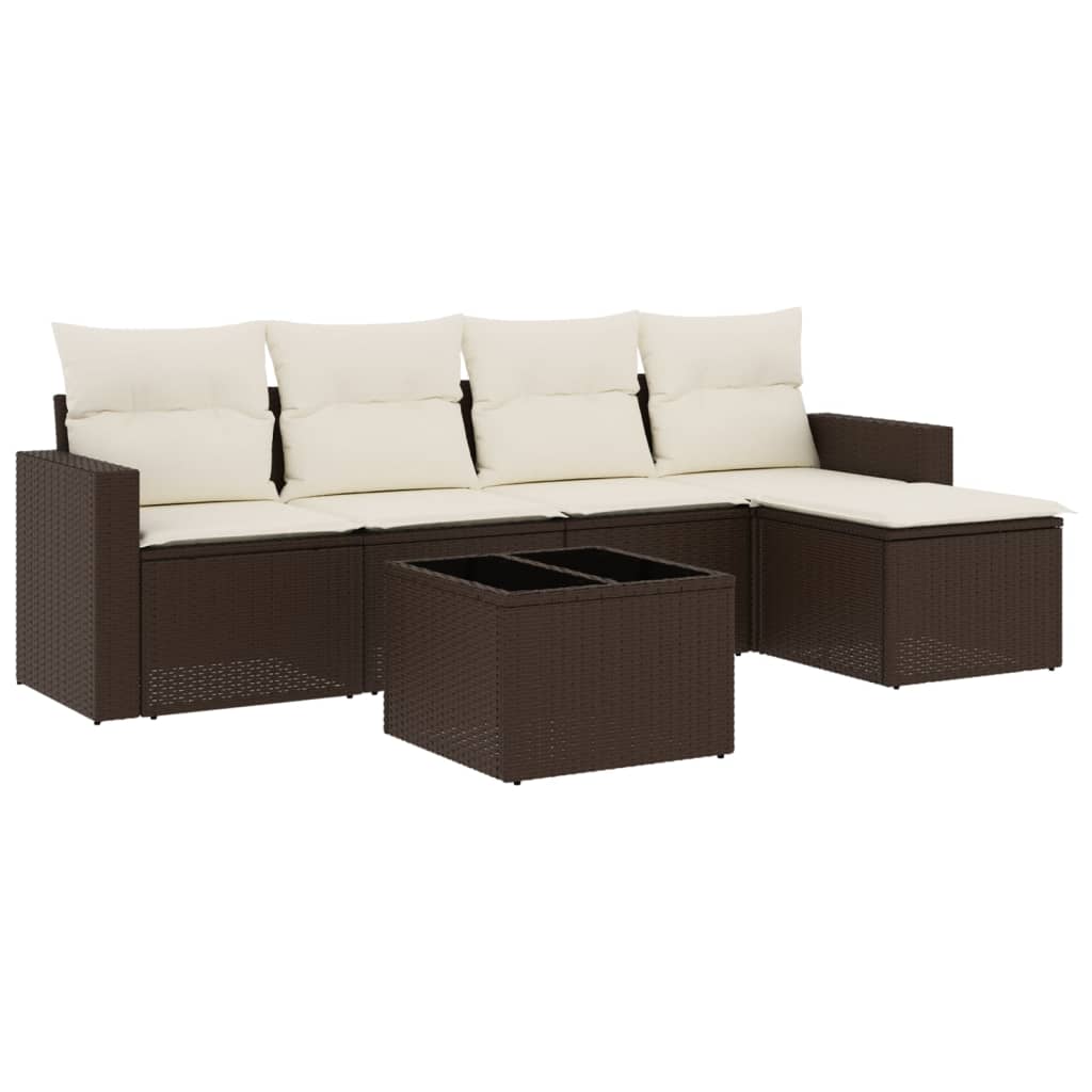 Set Divano da Giardino 6 pz con Cuscini Marrone in Polyrattan