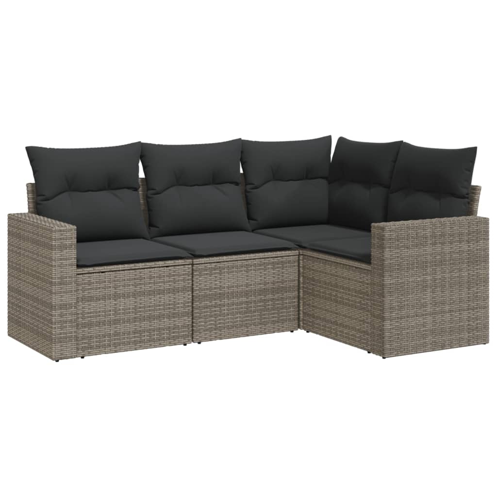 Set Divani da Giardino 4 pz con Cuscini in Polyrattan Grigio