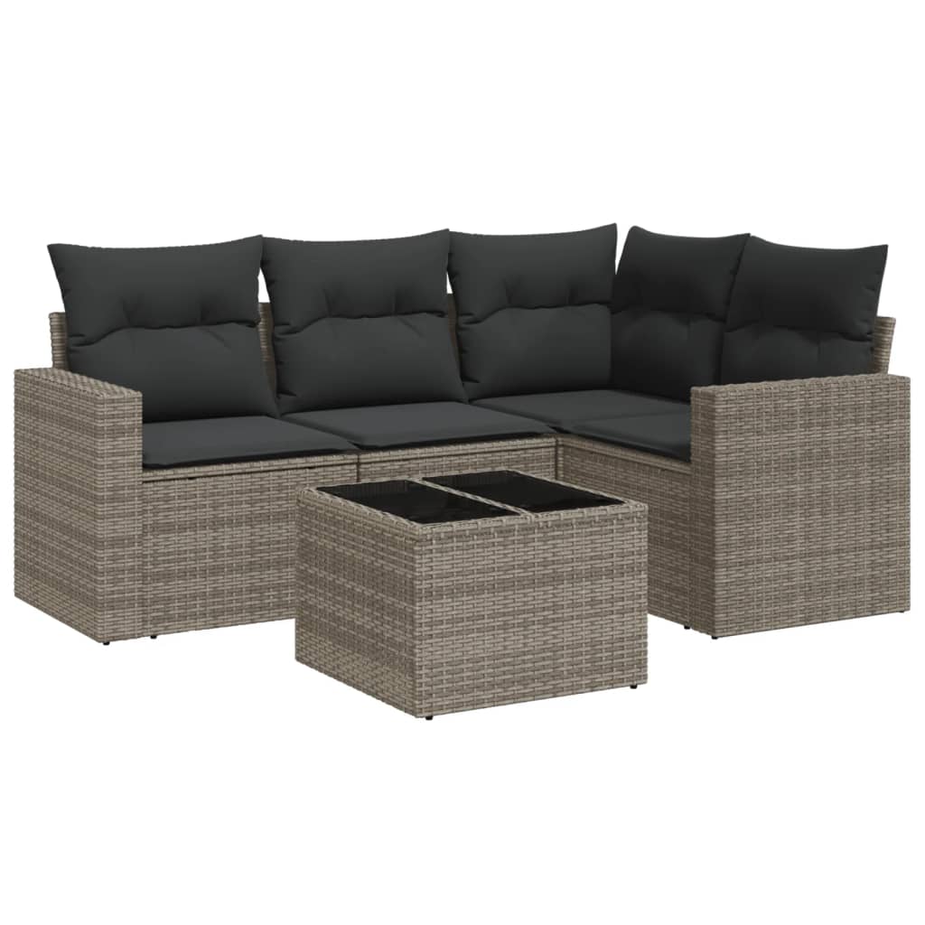 Set Divano da Giardino 5 pz con Cuscini Grigio in Polyrattan