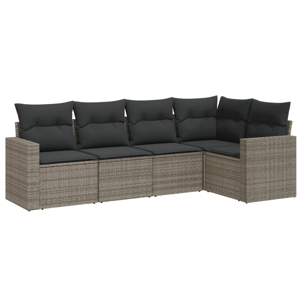 Set Divano da Giardino 5 pz con Cuscini Grigio in Polyrattan