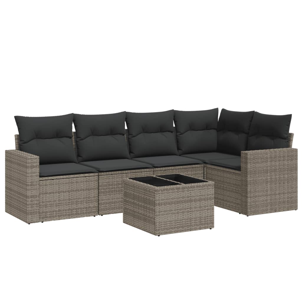 Set Divano da Giardino 6 pz con Cuscini Grigio in Polyrattan