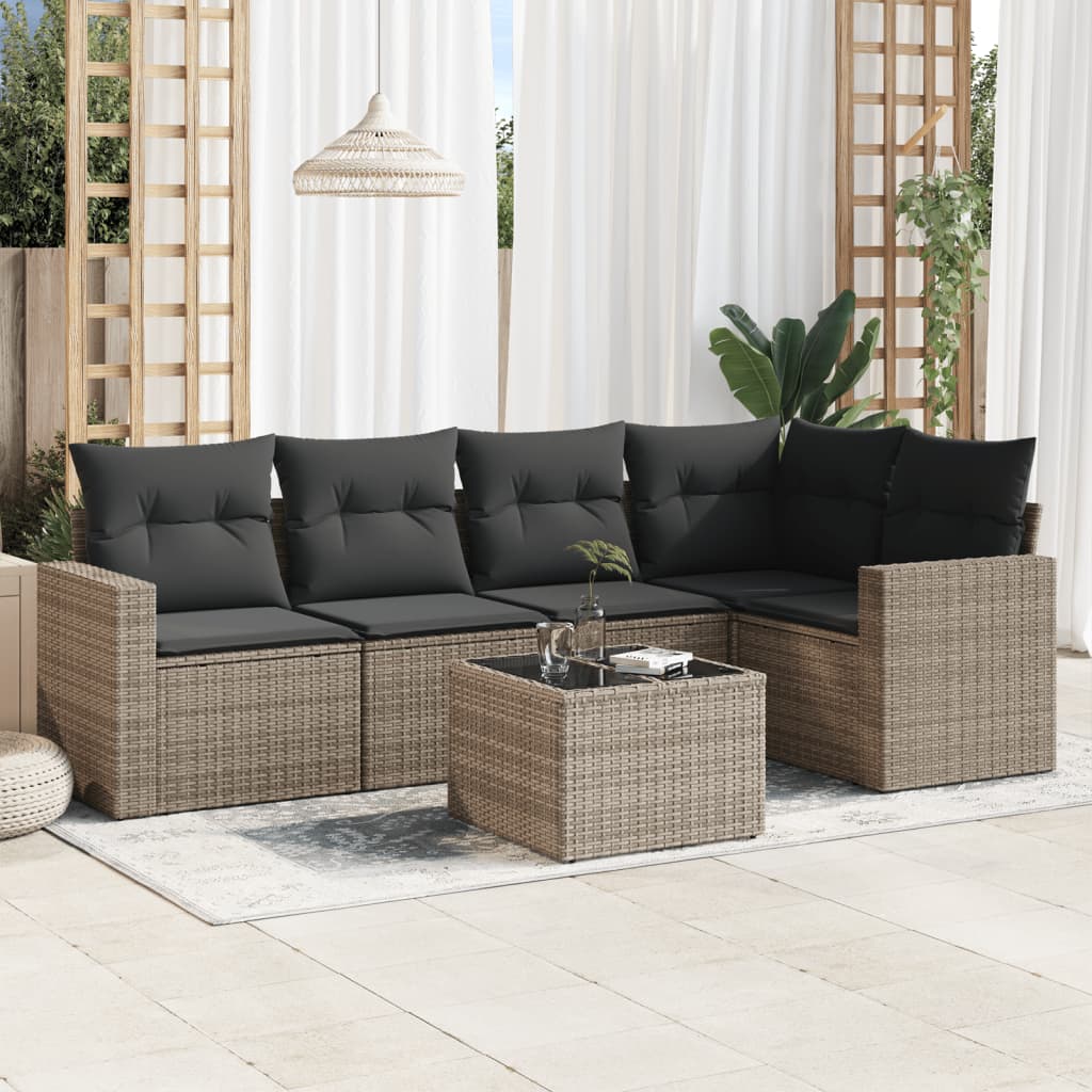 Set Divano da Giardino 6 pz con Cuscini Grigio in Polyrattan