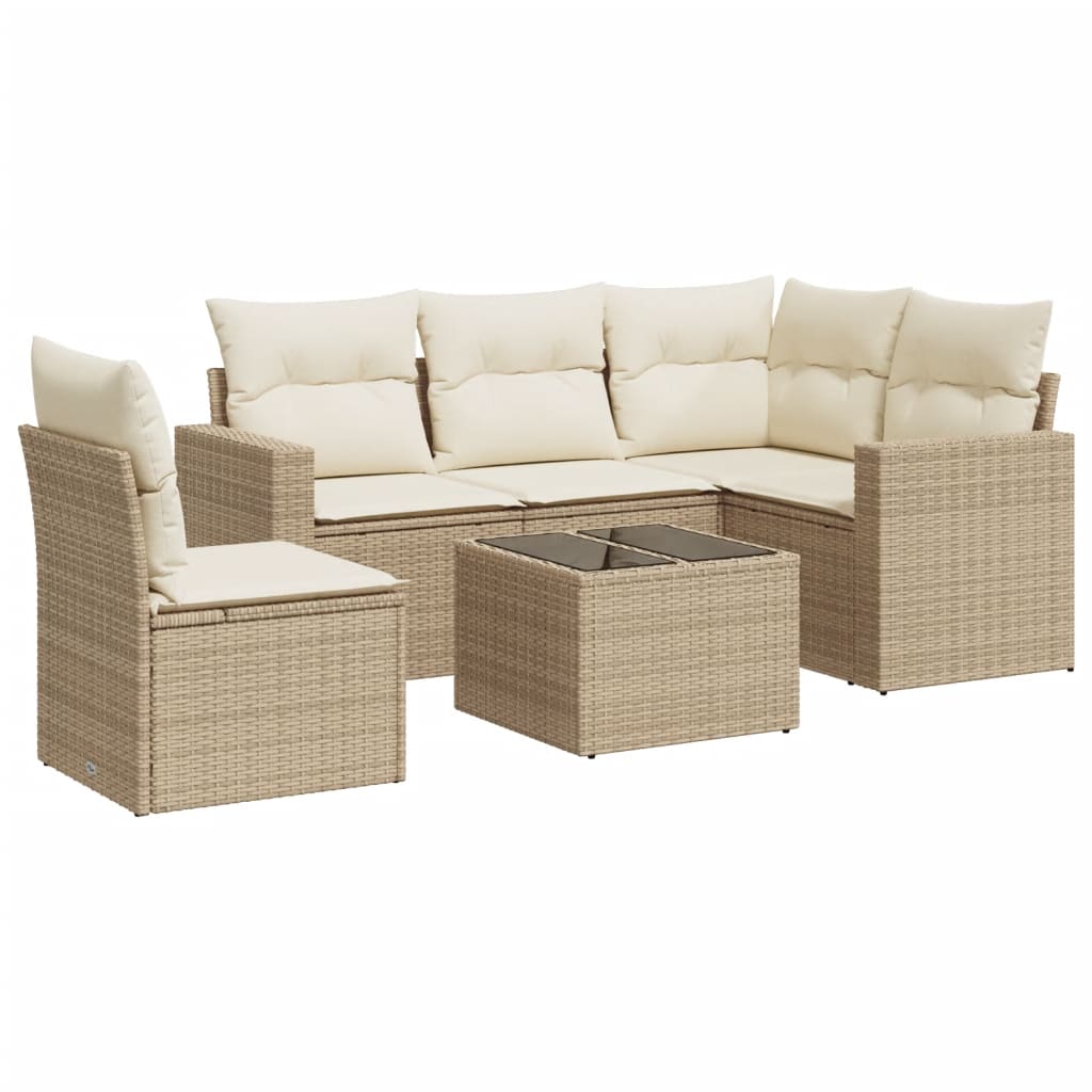 Set Divano da Giardino 6 pz con Cuscini Beige in Polyrattan