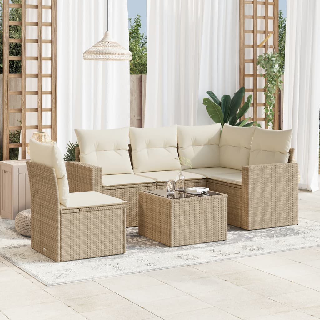 Set Divano da Giardino 6 pz con Cuscini Beige in Polyrattan