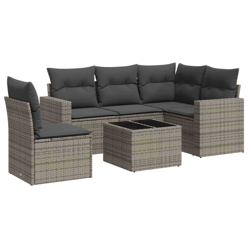 Set Divano da Giardino 6 pz con Cuscini Grigio in Polyrattan