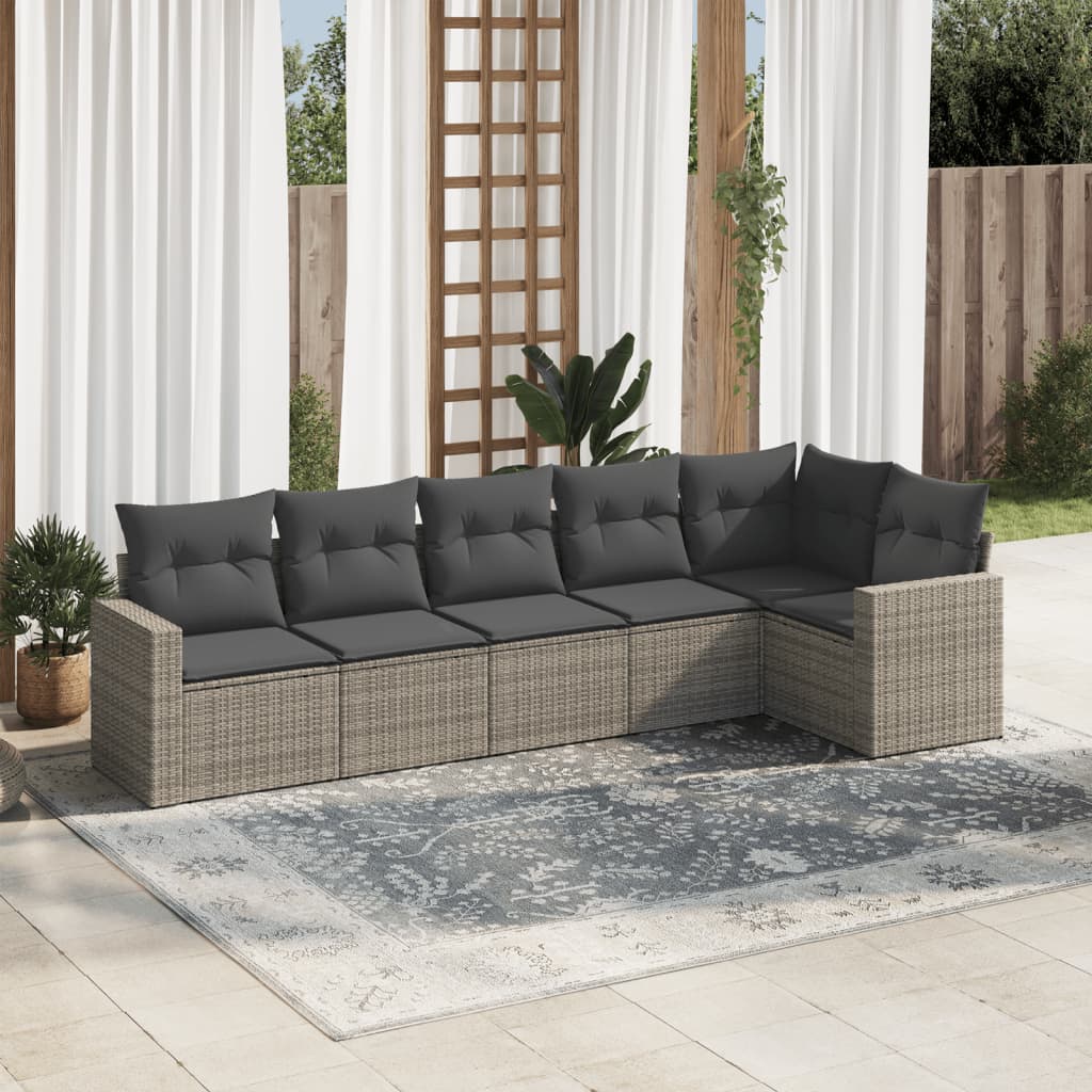 Set Divano da Giardino 6 pz con Cuscini Grigio in Polyrattan