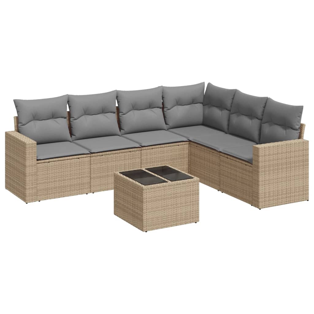 Set Divani da Giardino 7 pz con Cuscini Beige in Polyrattan