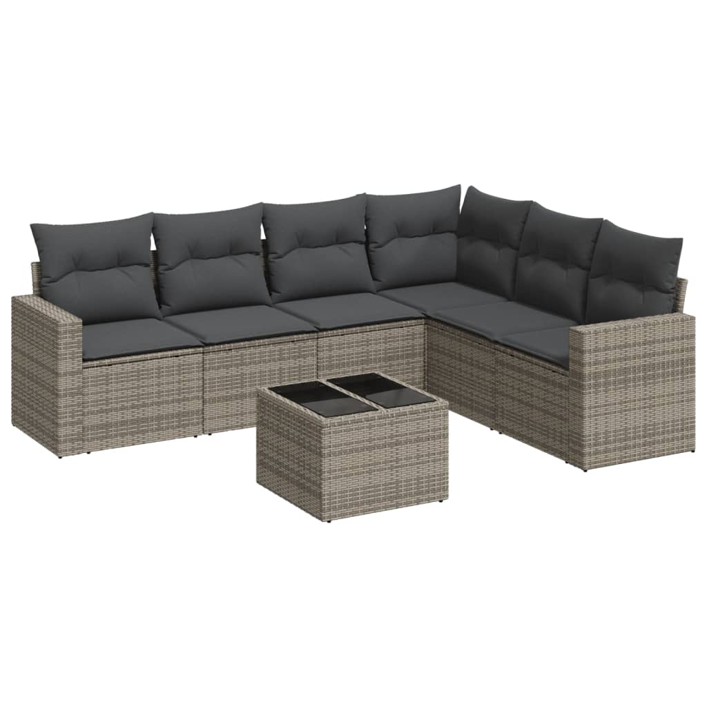 Set Divani da Giardino 7 pz con Cuscini Grigio in Polyrattan