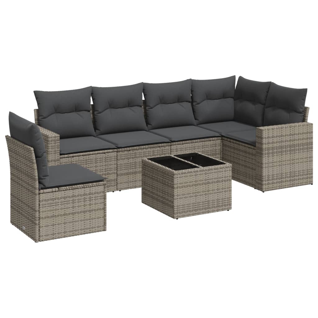 Set Divani da Giardino 7 pz con Cuscini Grigio in Polyrattan