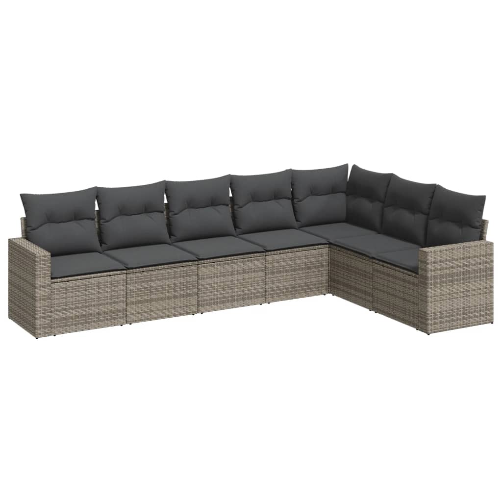 Set Divani da Giardino 7 pz con Cuscini Grigio in Polyrattan