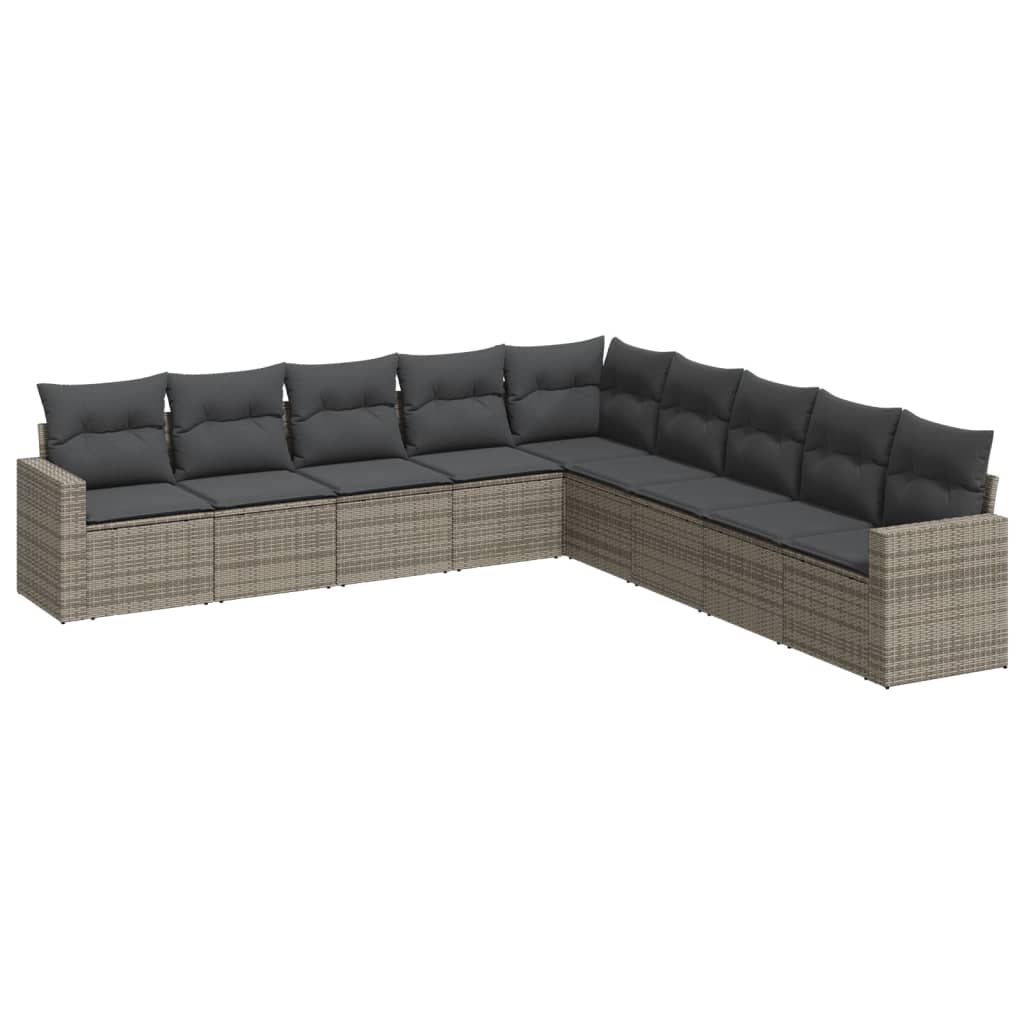 Set Divano da Giardino 9 pz con Cuscini Grigio in Polyrattan