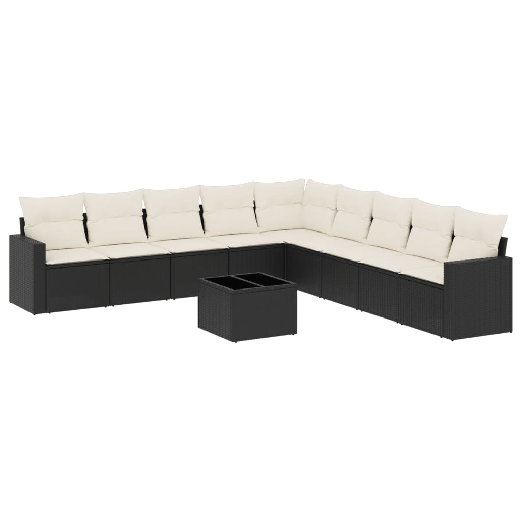 Set Divani da Giardino 10pz con Cuscini in Polyrattan Nero