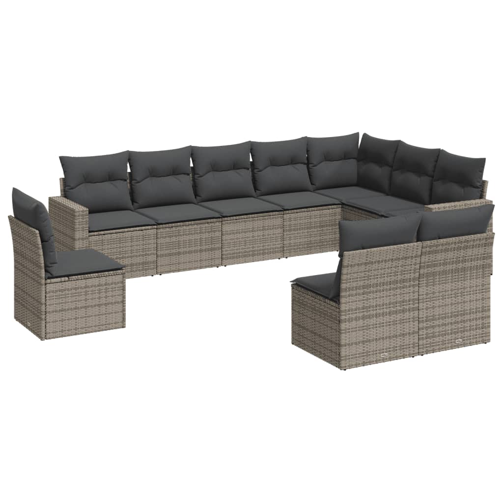 Set Divano da Giardino 10 pz con Cuscini Grigio in Polyrattan