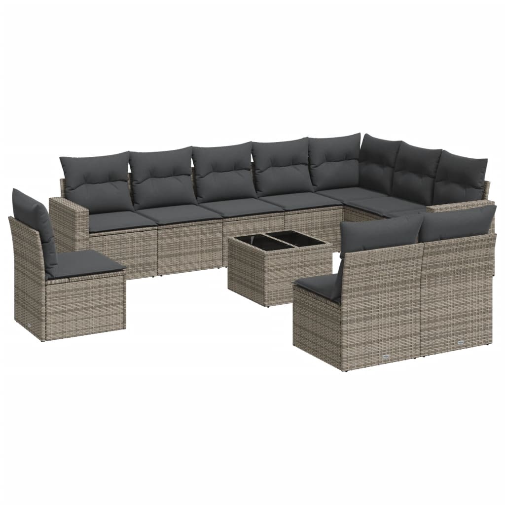 Set Divani da Giardino 11 pz con Cuscini in Polyrattan Grigio