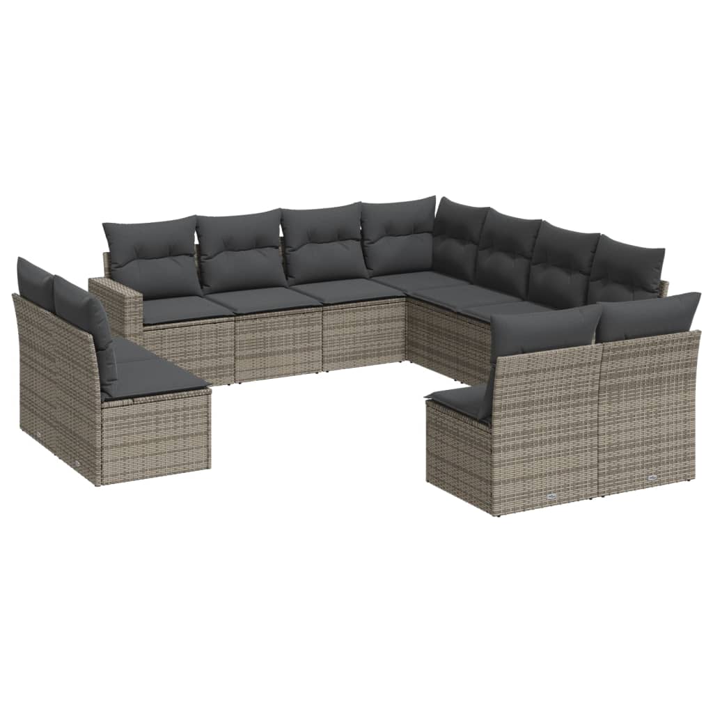 Set Divani da Giardino 11 pz con Cuscini in Polyrattan Grigio