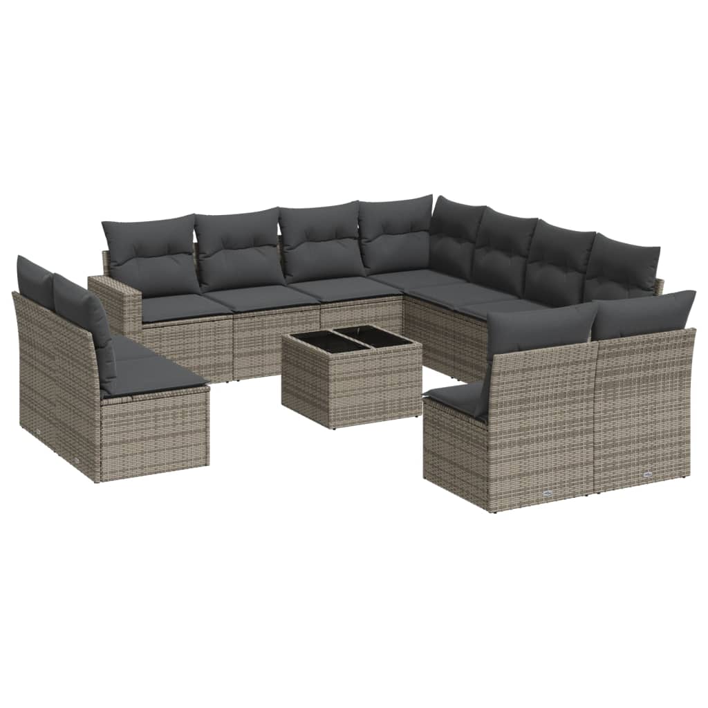 Set Divani da Giardino 12 pz con Cuscini Grigio in Polyrattan