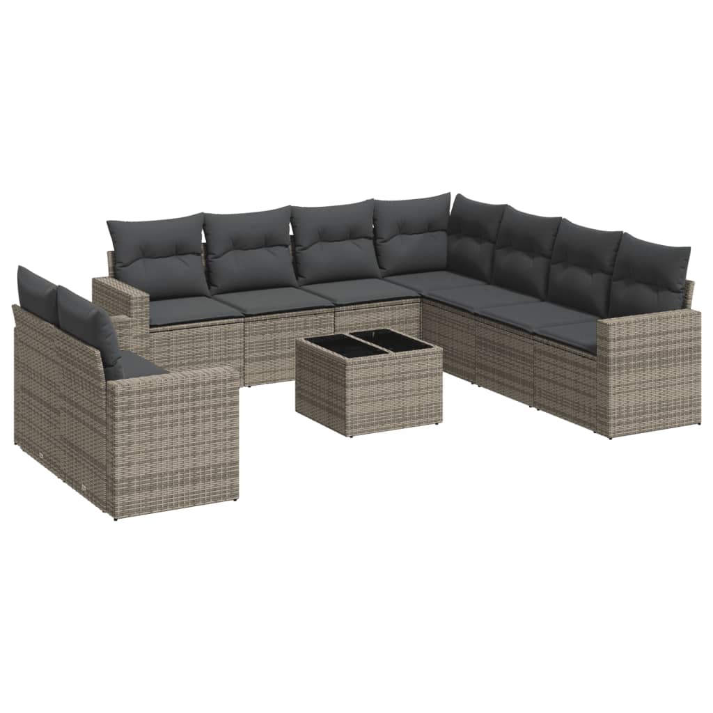 Set Divano da Giardino 10 pz con Cuscini Grigio in Polyrattan