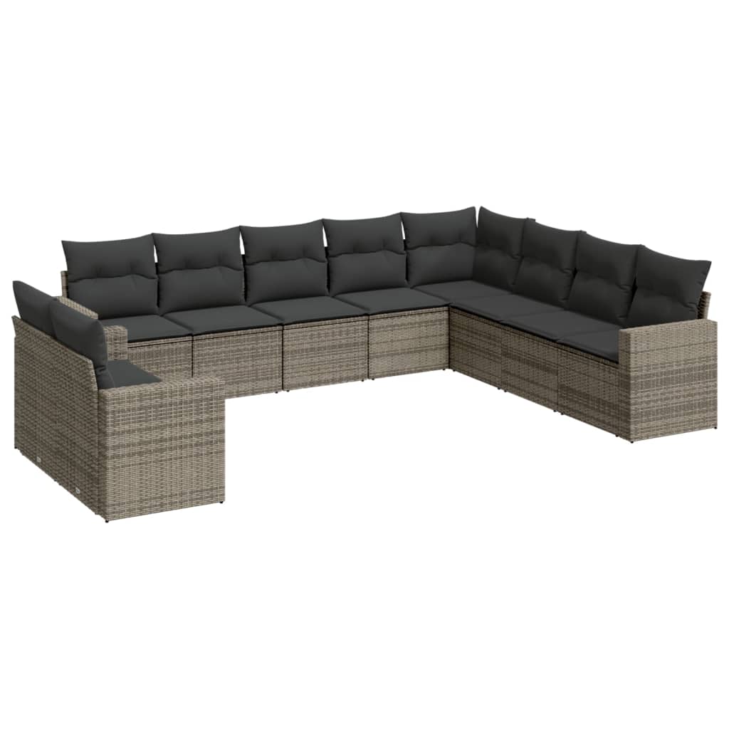 Set Divano da Giardino 10 pz con Cuscini Grigio in Polyrattan