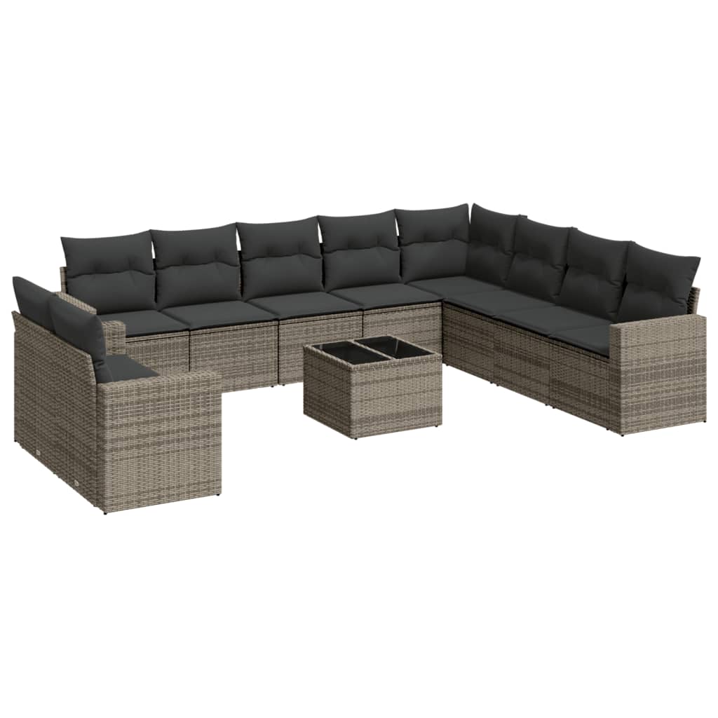 Set Divani da Giardino 11 pz con Cuscini in Polyrattan Grigio