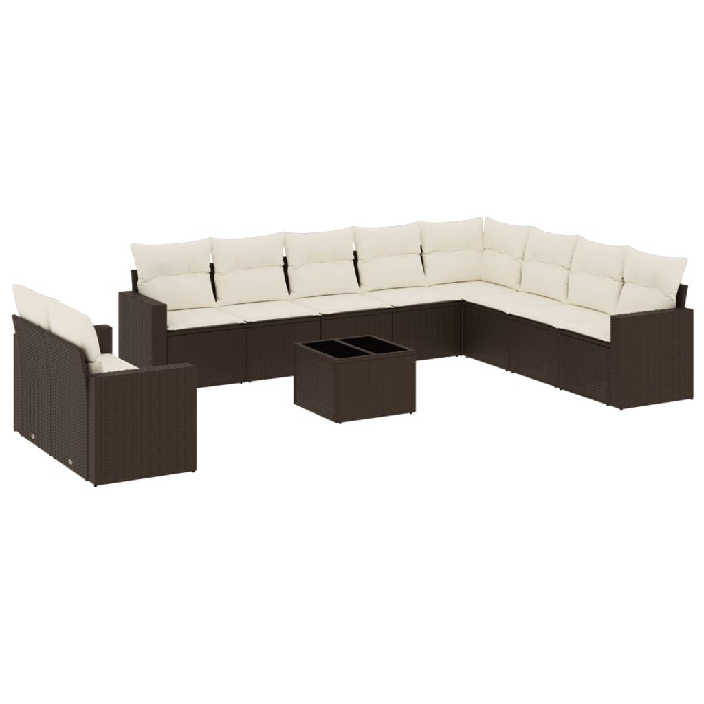 Set Divani da Giardino 11 pz con Cuscini Polyrattan Marrone