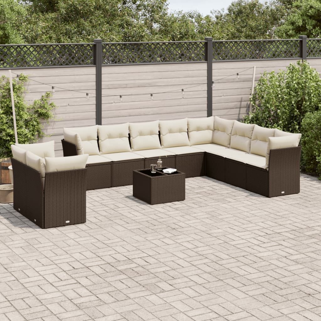 Set Divani da Giardino 11 pz con Cuscini Polyrattan Marrone