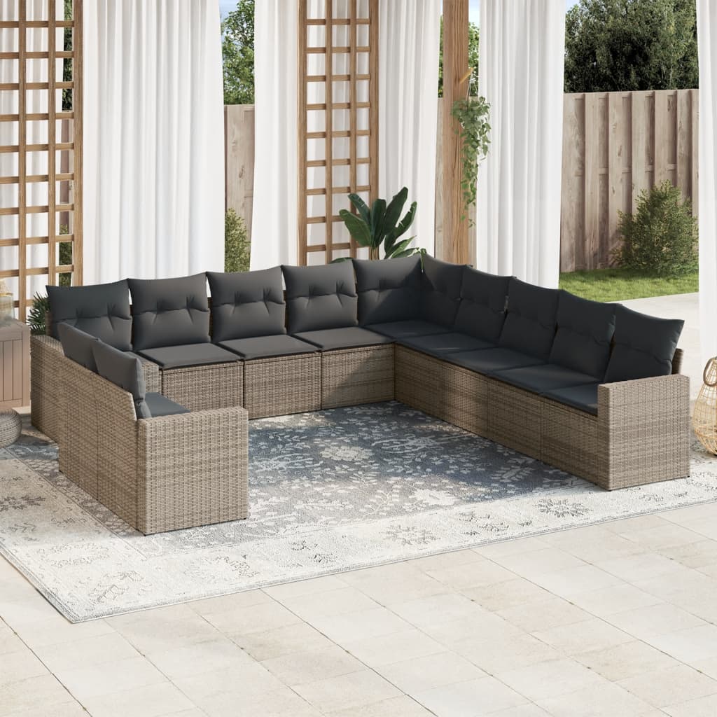 Set Divani da Giardino 11 pz con Cuscini in Polyrattan Grigio