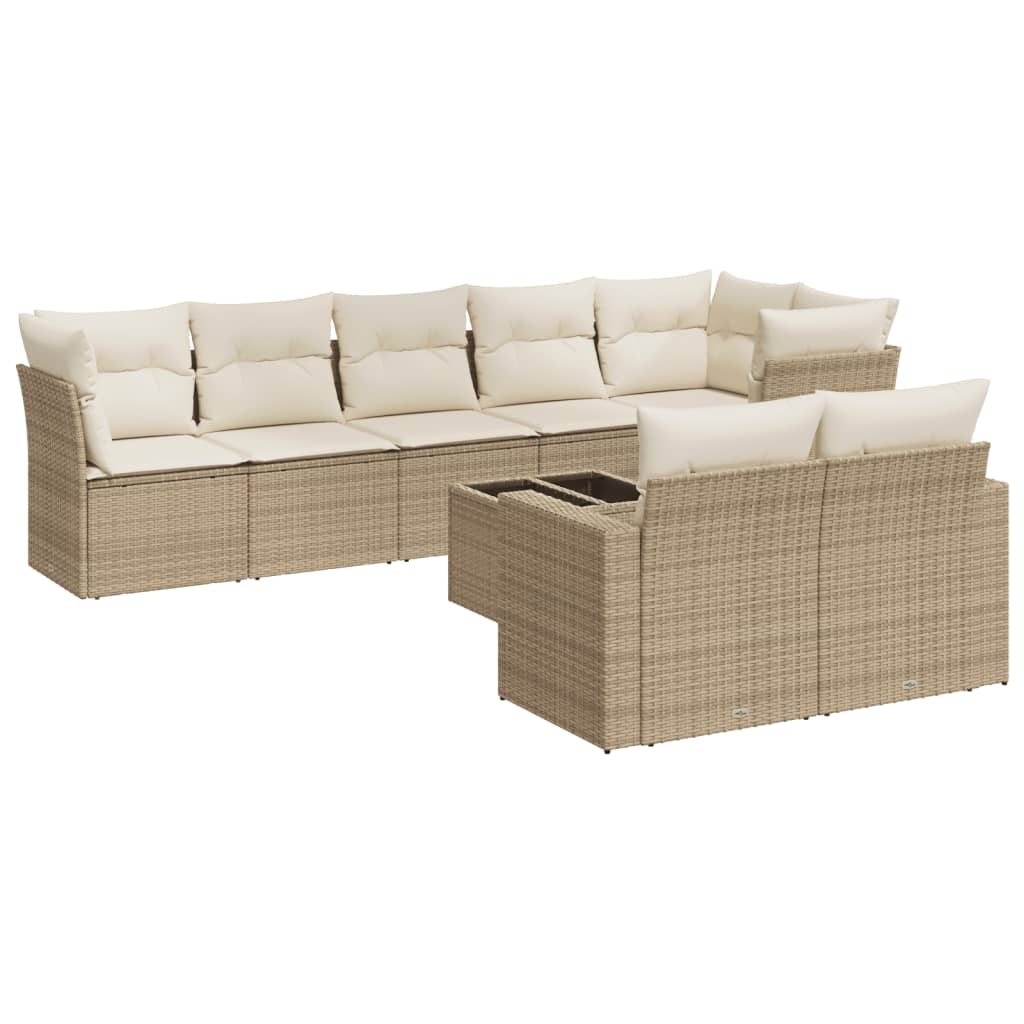 Set Divano da Giardino 9 pz con Cuscini Beige in Polyrattan