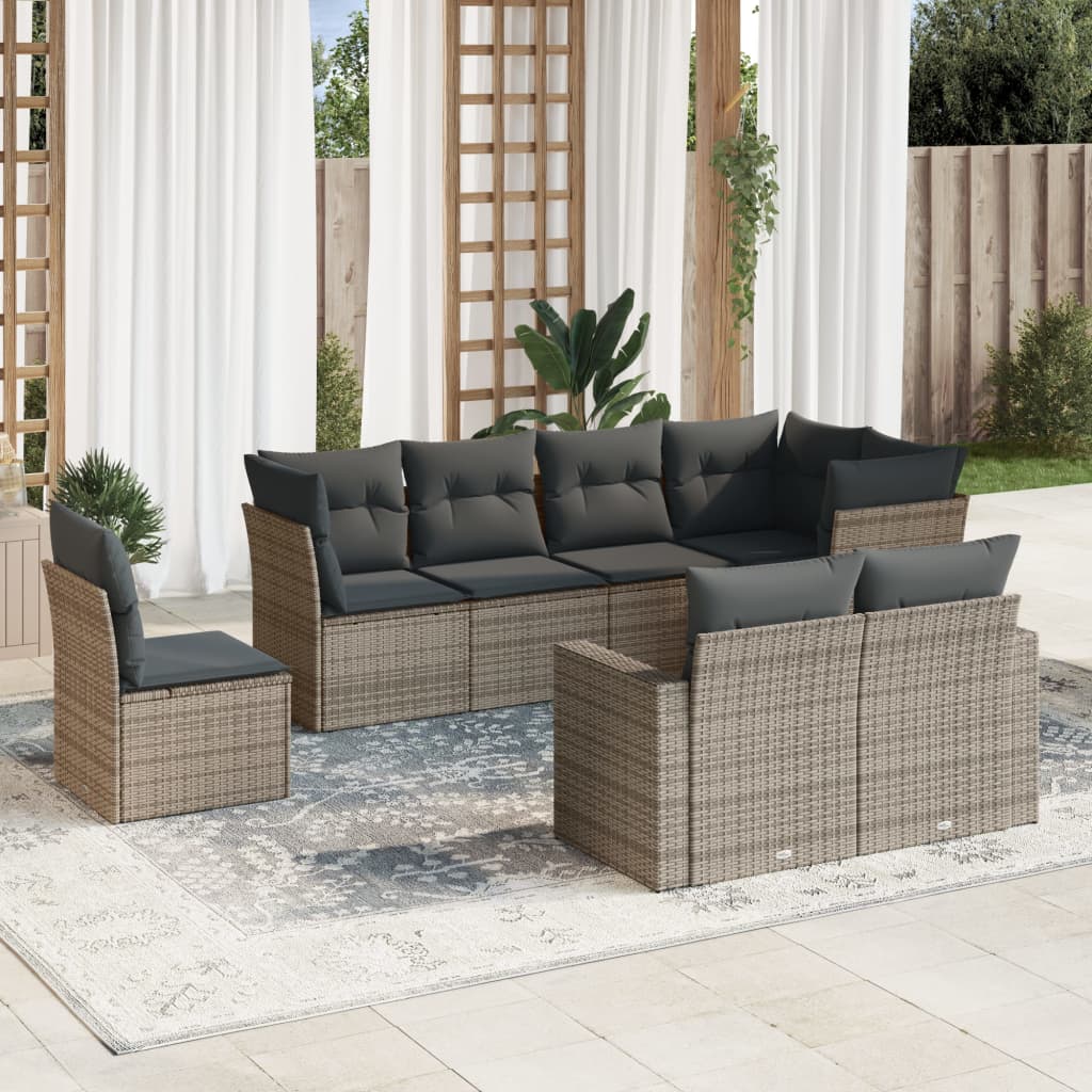 Set Divano da Giardino 8 pz con Cuscini Grigio in Polyrattan