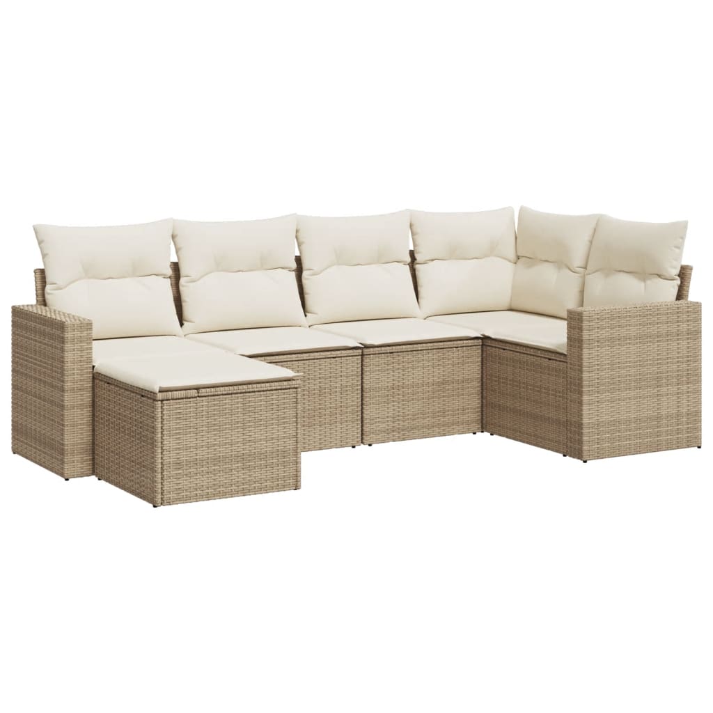 Set Divano da Giardino 6 pz con Cuscini Beige in Polyrattan