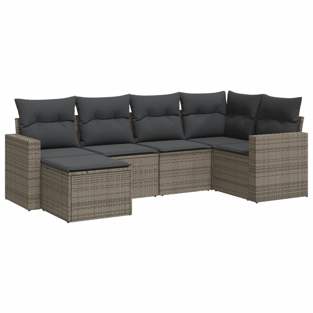 Set Divano da Giardino 6 pz con Cuscini Grigio in Polyrattan