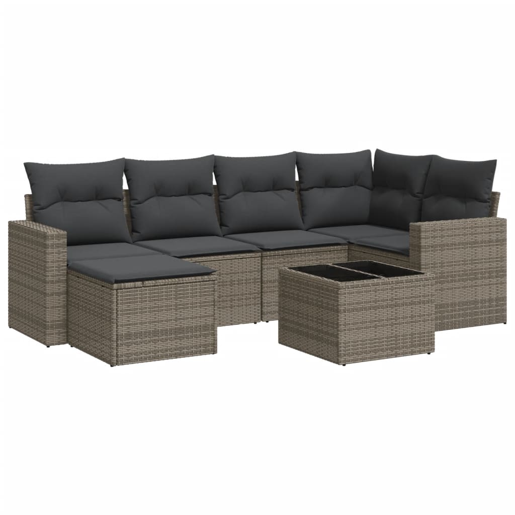 Set Divani da Giardino 7 pz con Cuscini Grigio in Polyrattan