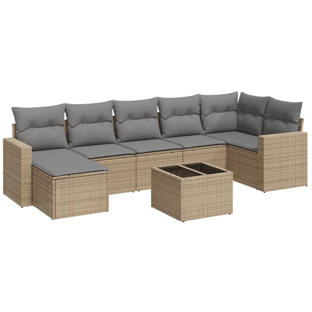 Set Divano da Giardino 8 pz con Cuscini Beige in Polyrattan