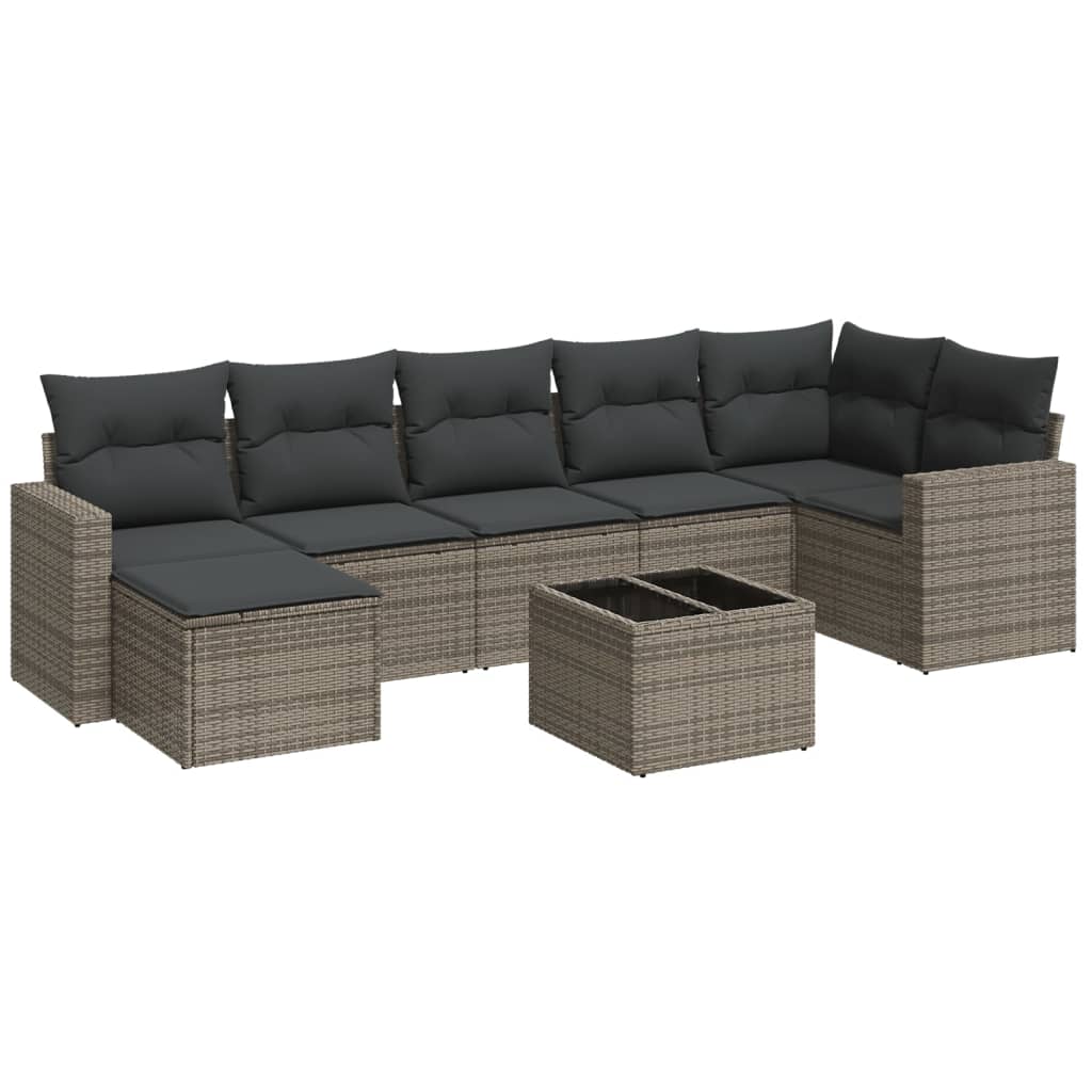 Set Divano da Giardino 8 pz con Cuscini Grigio in Polyrattan