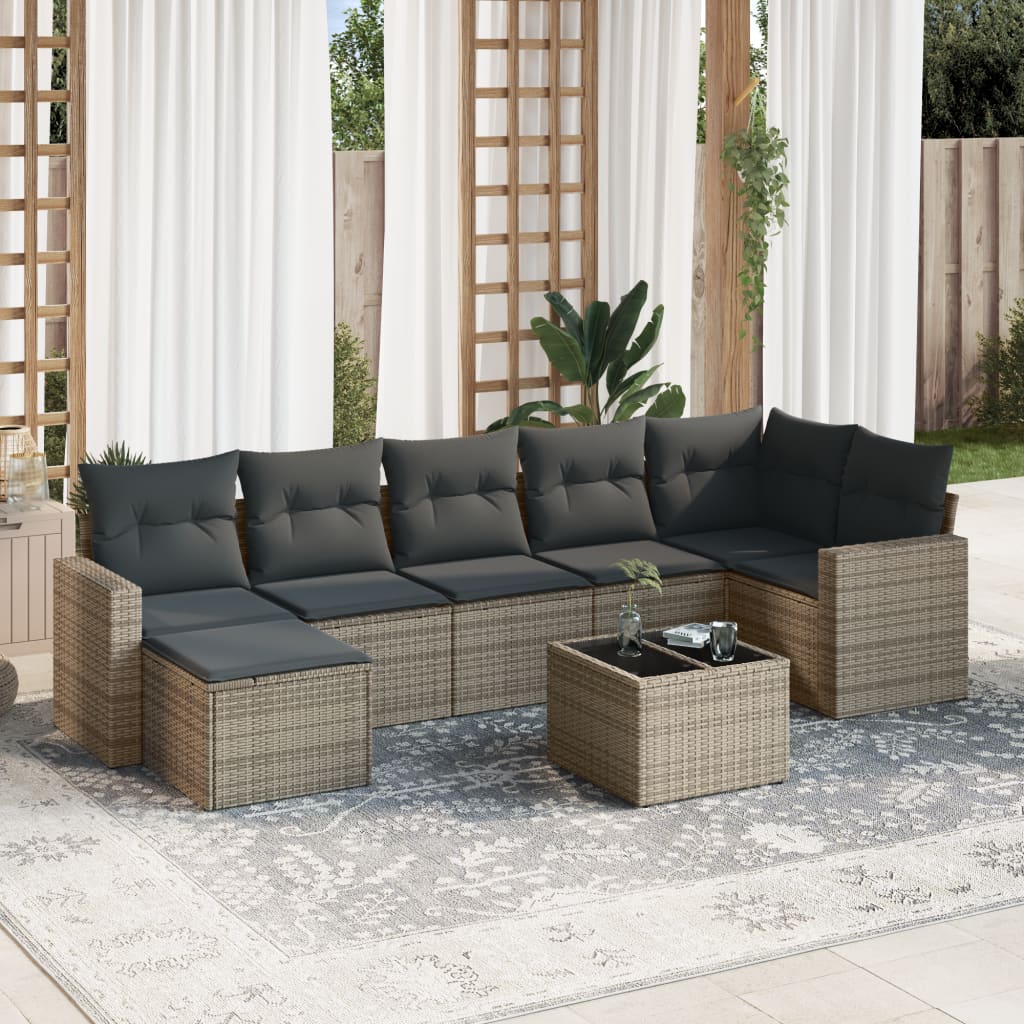 Set Divano da Giardino 8 pz con Cuscini Grigio in Polyrattan