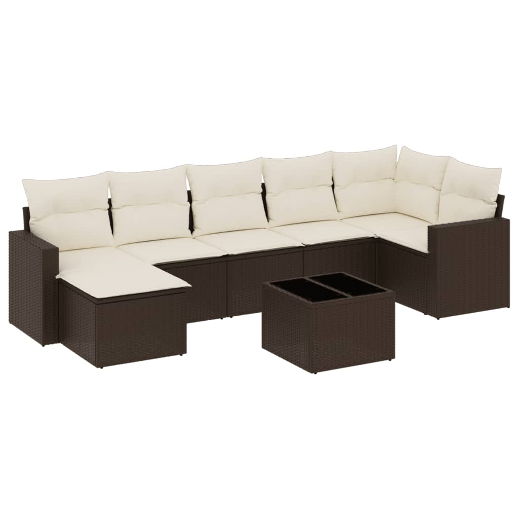 Set Divani da Giardino 8 pz con Cuscini Marrone in Polyrattan