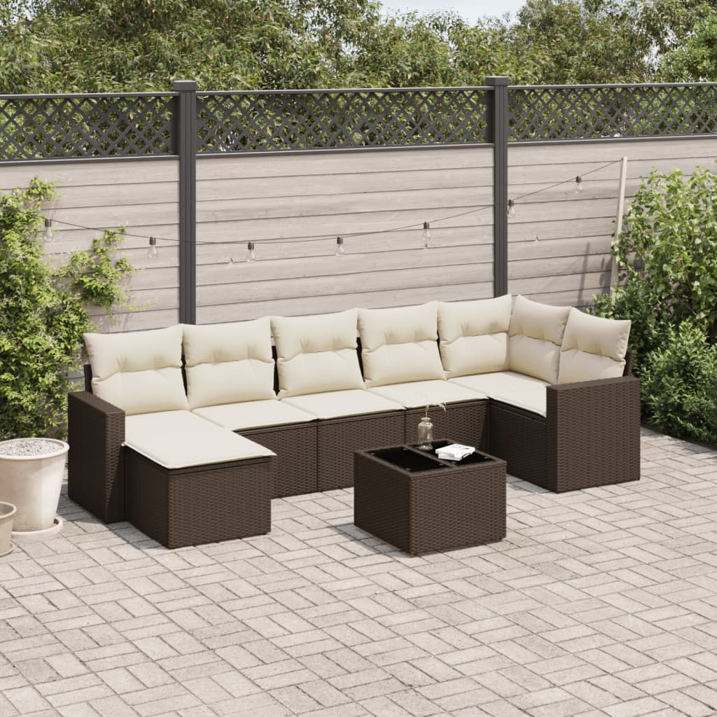 Set Divani da Giardino 8 pz con Cuscini Marrone in Polyrattan