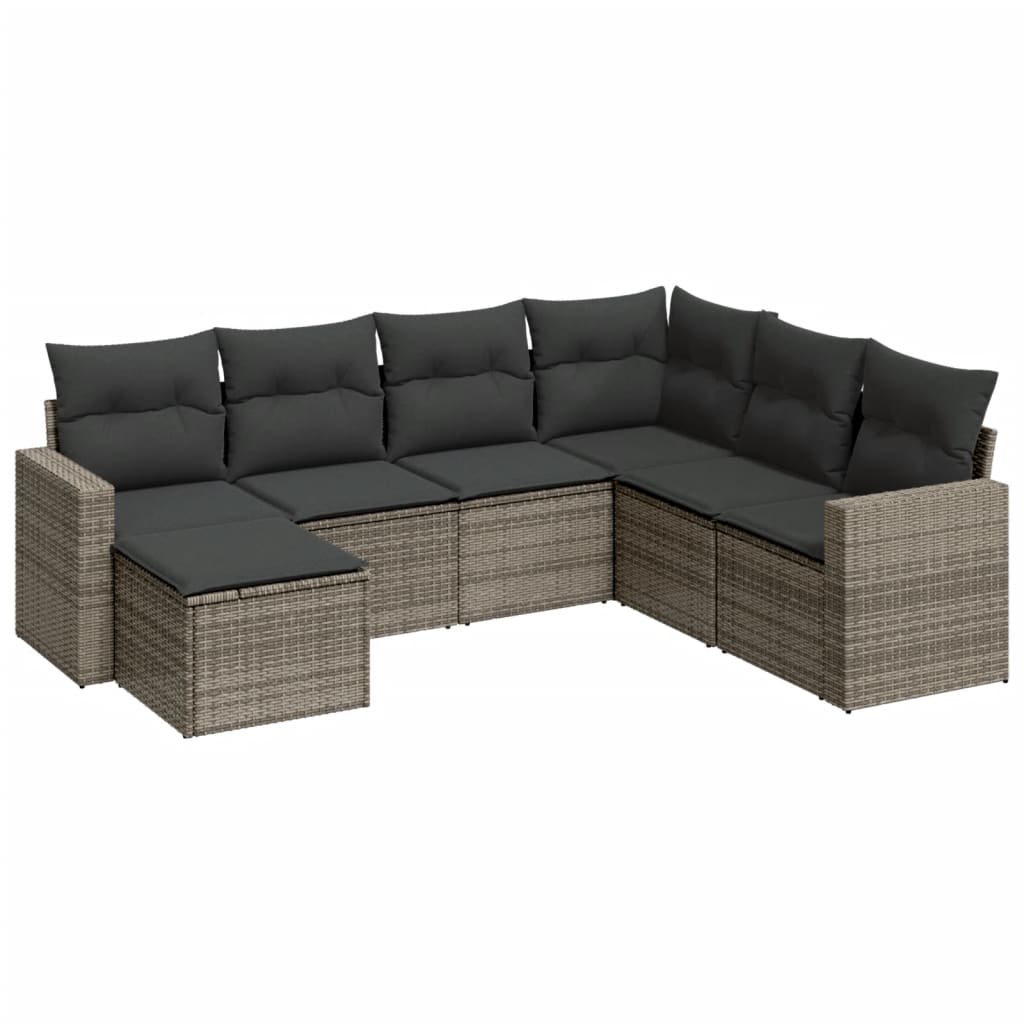 Set Divani da Giardino 7 pz con Cuscini Grigio in Polyrattan